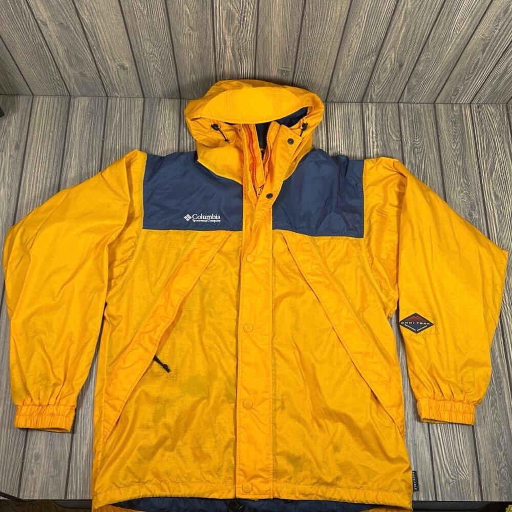Columbia OmniTech Nylon Rain Jacket Windbreaker Men‎ Sz S Yellow Waterproof